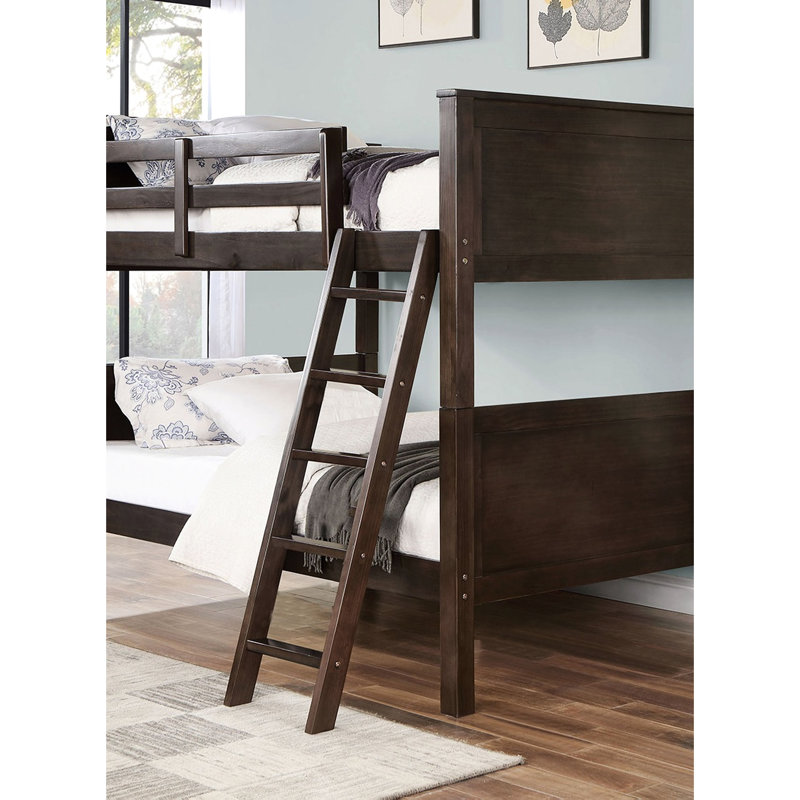 Lit superposé double en bois de noyer massif de style transitionnel, avec et garde-corps, convertible en 2 lits, prêt à accueillir un matelas pour la disposition de la chambre à coucher, couleur, décor des lits