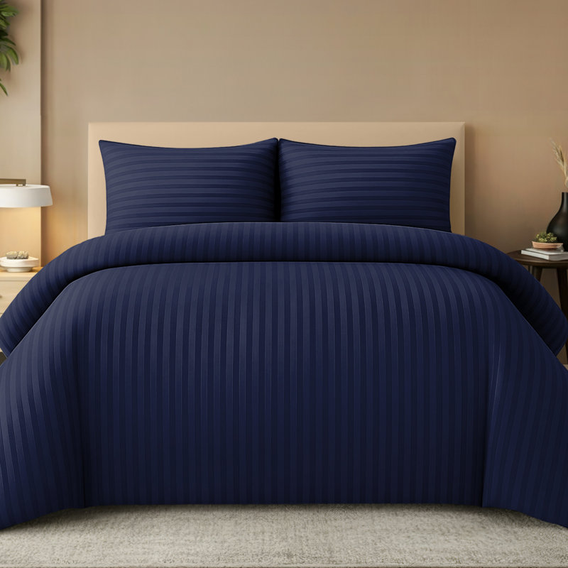 Luxury Embossed Stripe Microfibre Duvet Cover Set Durable Hypoallergenic with Zipper Closure