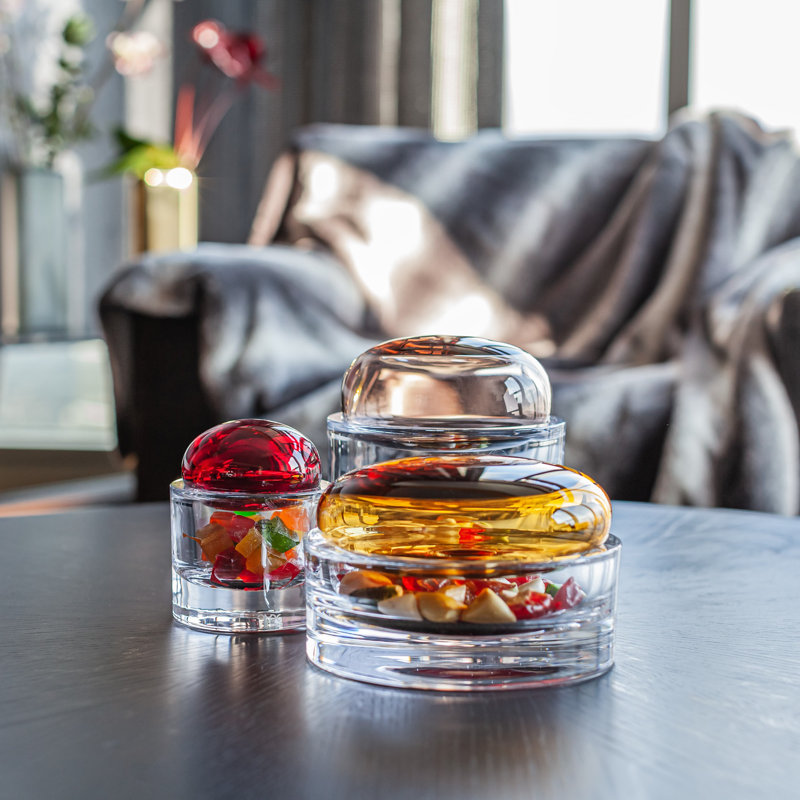 Ecrin Lead Free Crystal Jar, 4.9" H x 3.7" W x 3.7" D, Red