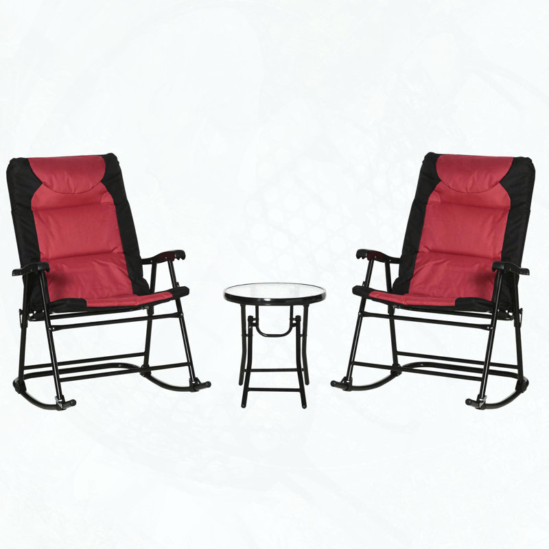 Ensemble bistro 3 pièces avec chaises berçantes rembourrées et table en verre
