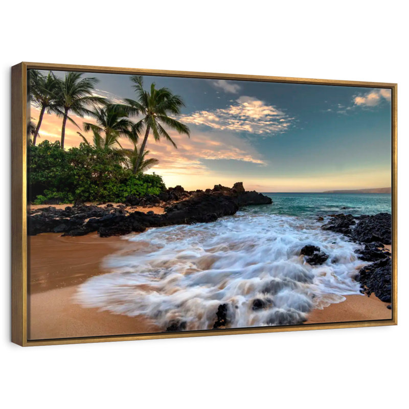 Maui, baie de Makena, Borasisi, 25 po x 17 po, Cadre flottant doré