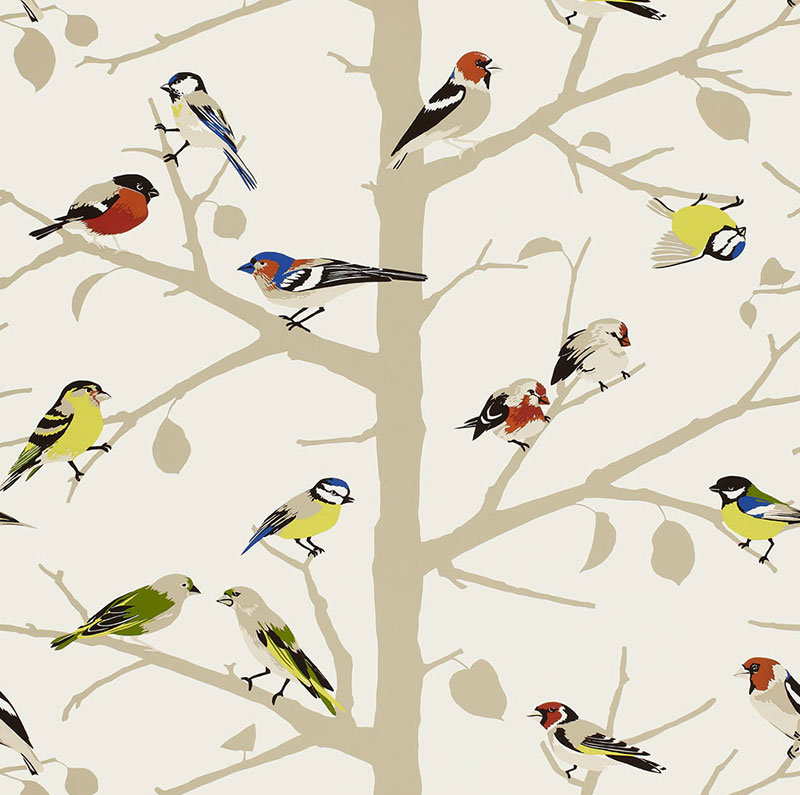 A-Papier peint sur gazouillement, Jaune/beige