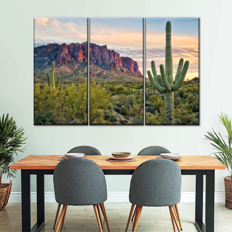 Mountain Cacti View II sur toile, 3 pièces, H 28 po x l 45 po