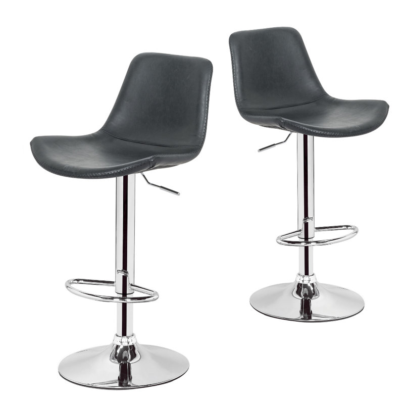 Kareema Swivel Upholstered Adjustable Height Counter Stool with Metal Frame, Black, 1