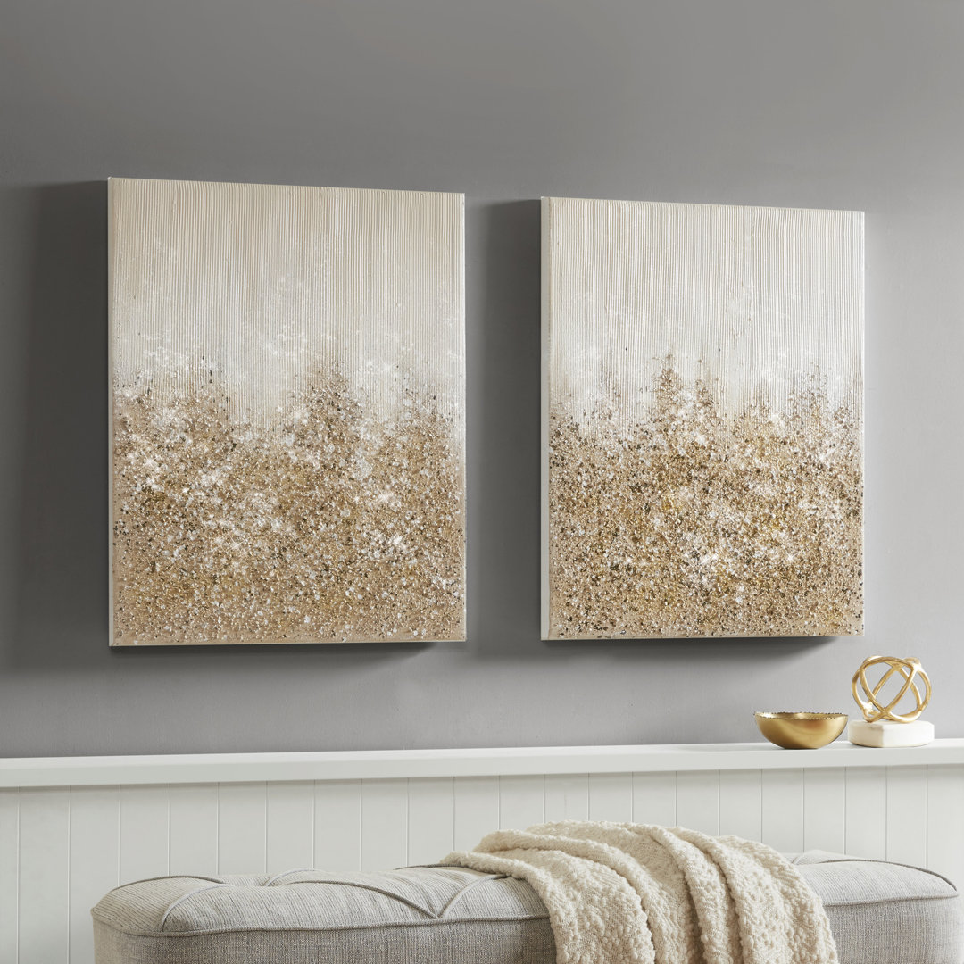 Glimmer Heavily Embellished 2-piece Canvas Wall Art Set (Set of 2) House of Hampton® Mat 