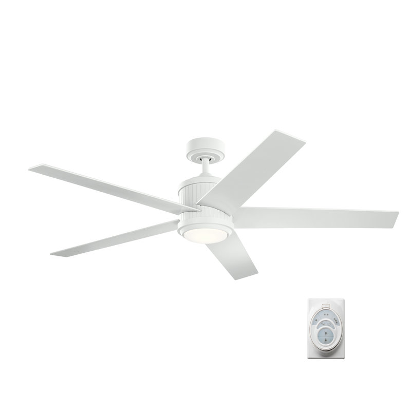 Brahm 56" Indoor Matte White Ceiling Fan with Integrated LED and Remote Control Included, Matte White with Silver Blades