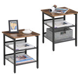 Set Of 2 Side Tables, End Tables With Adjustable Mesh Shelves, For Living Room, Bedroom, Industrial, Stable Steel Frame, Easy Assembly, Rustic Brown And Black