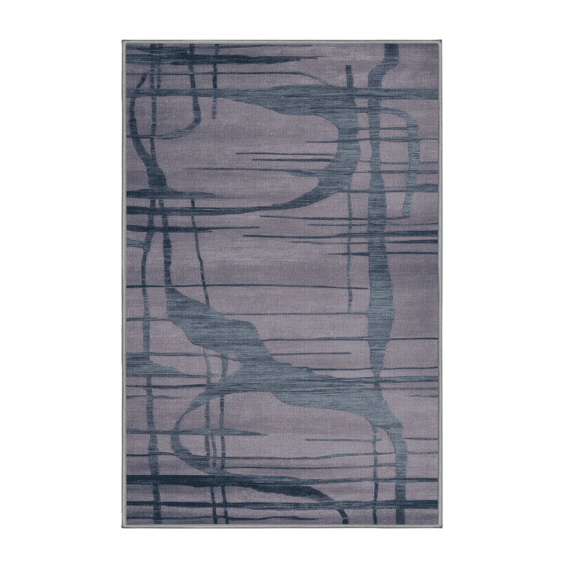 Machine Washable Abstract Gray Area Rug, Runner 2' x 4'
