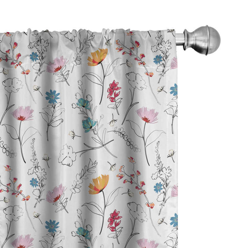 Botanical Floral Semi-Sheer Rod Pocket Curtain Panels, 28" x 84"