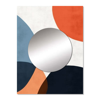 Motif bohème minimaliste bleu et orange 2 - grand miroir mural minimaliste, miroir décoratif moderne, impression d'art en métal