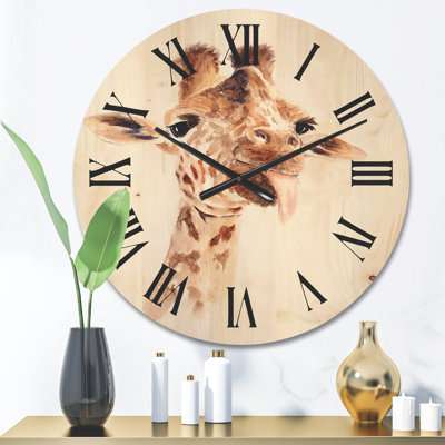 Horloge murale Portrait de girafe en bois