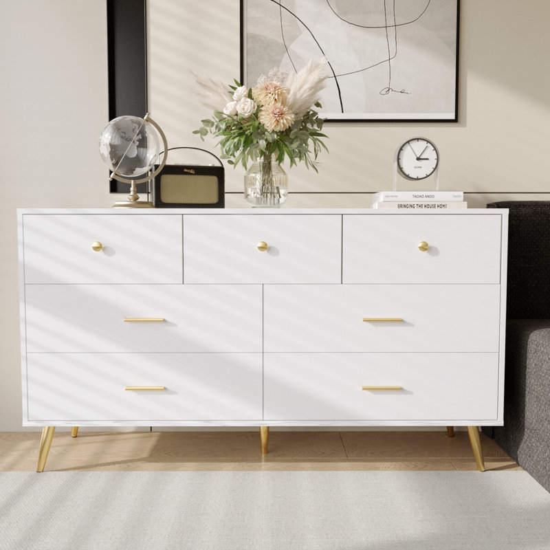 Commode 7 tiroirs 55,25 po, Blanc