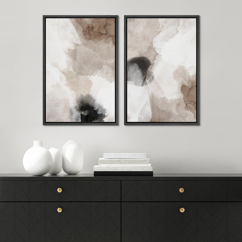 Color Blocks " Pastel Grunge Paint Stroke Abstract Shapes Modern Art Wall Decor Artwork Calm Relax " 2 - Pieces, Black