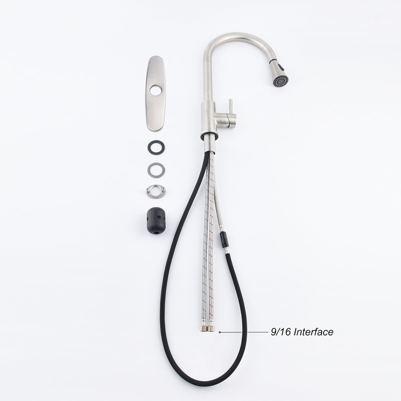 Kitchen Faucet With Pull Out - Single Lever Design For Convenient Water Use, 360 Rotating High Arc Nozzle, Brushed Nickel Stainless Steel Construction, Dirt Surface, Aerated Flow Precise Control,