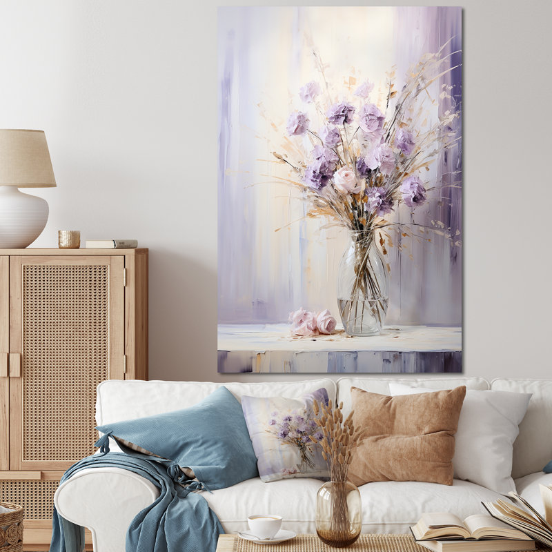 Bouquet de fleurs mauves, beauté - prairie, art mural, Toile tendue, H 20 po x l 12 po