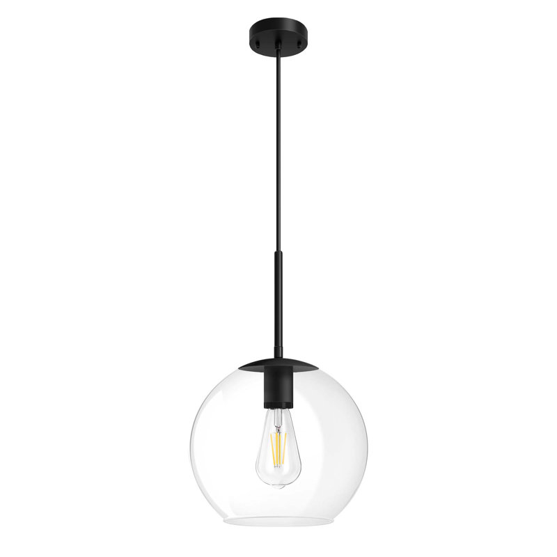 Slavo 1- Single Pendant Light With Clear Glass Shade, Black