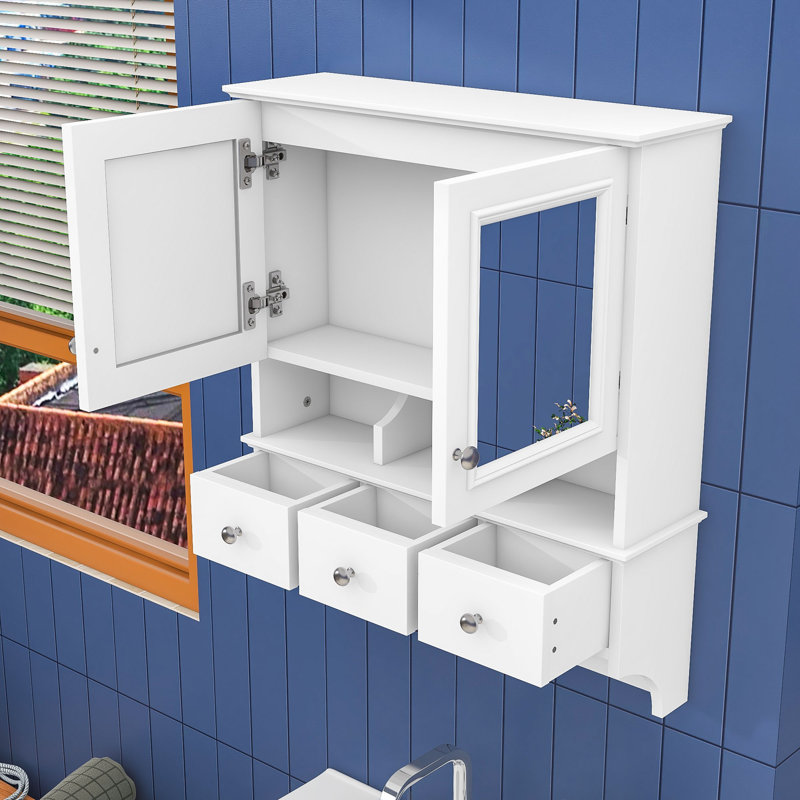 Armoire de rangement moderne pour salle de bain - Organisateur peu encombrant avec tiroirs dissimulés, Blanc