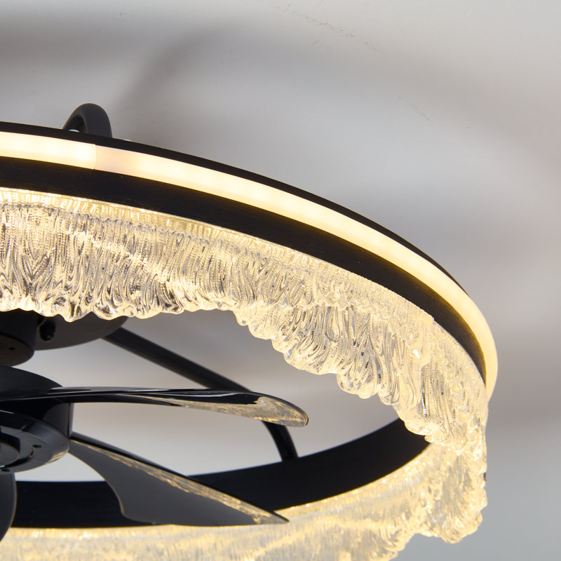 Ventilateur de plafond encastré moderne à 5 pales avec télécommande Gurrola, Noir, noir, noir, noir
