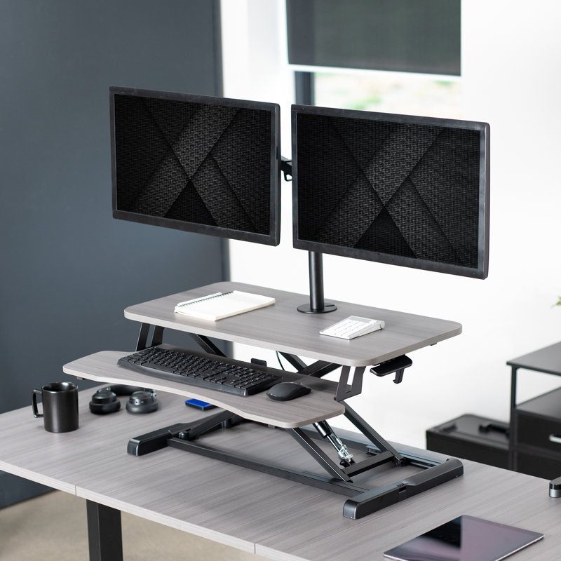 32" Standing Desk Converter with Dual Monitor Mount DESK-V000K-M2 Series, Gray/Black