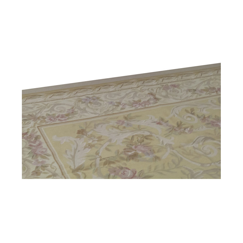 Hand-Knotted High-Quality Green and Beige Area Rug, Rectangle 8'11" x 12'1"