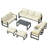 All-Weather 7-Piece Aluminum Patio Furniture Set, 9-Seat Conversation Sofa With 10 Inches Extra Thick Beige Back Cushions, Glass Table And Ottoman-1615149488
