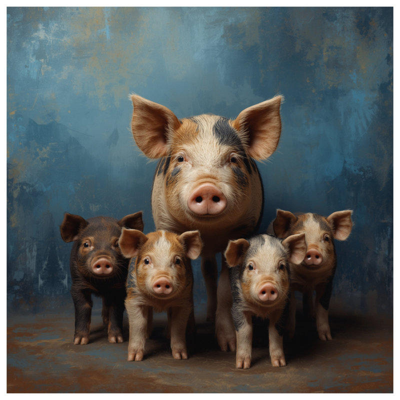 Portrait de famille de cochons, toile tendue dans de nombreuses tailles, 20 x 30 pouces
