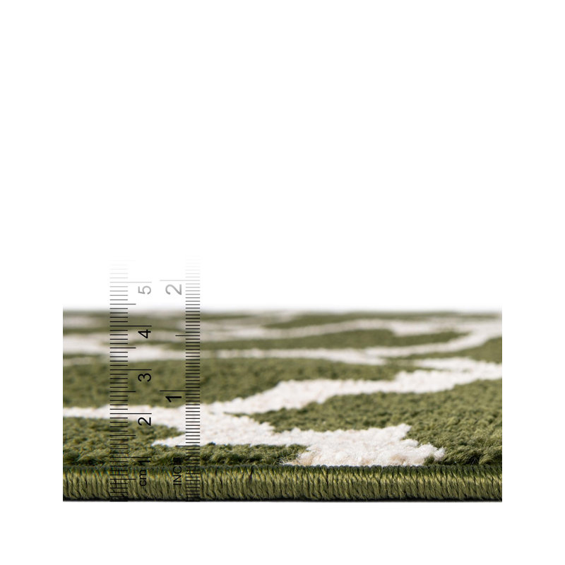 Tapis géométrique vert foncé Molly, Tapis de couloir 2 pi x 6 pi 1 po