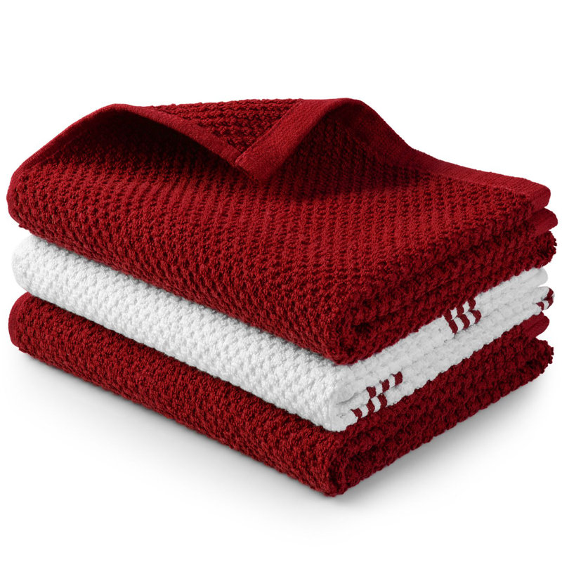 Zulay Kitchen 3 Pack Reusable Absorbent Kitchen Towels Cotton 15X25 Inch - Stripe , Red
