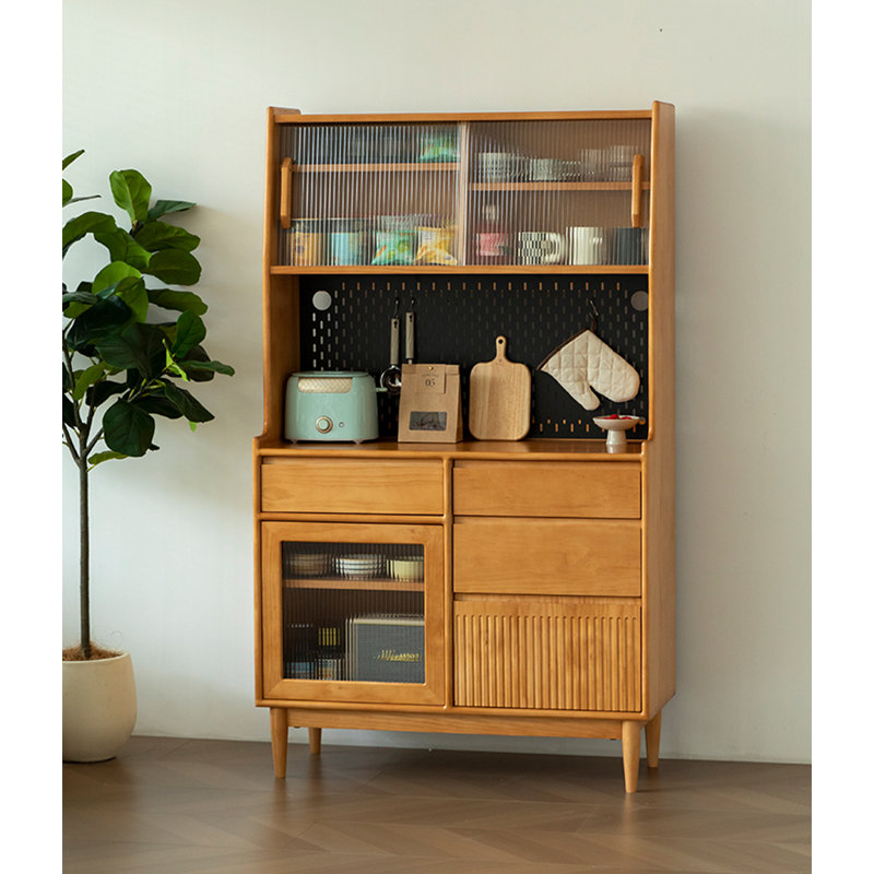 Vintage Solid Wood Pantry Integrated Against The Wall Multi-Purpose Storage Cabinet., Natural