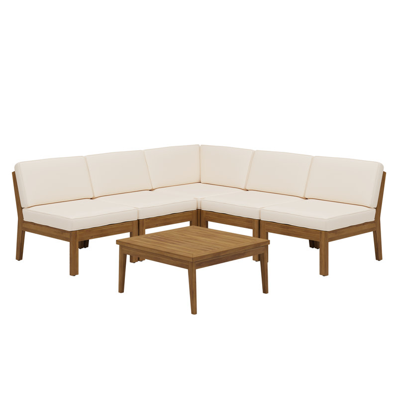 Ensemble modulaire d'extérieur en bois d'acacia rustique avec table basse 6 pièces Ravina, Beige