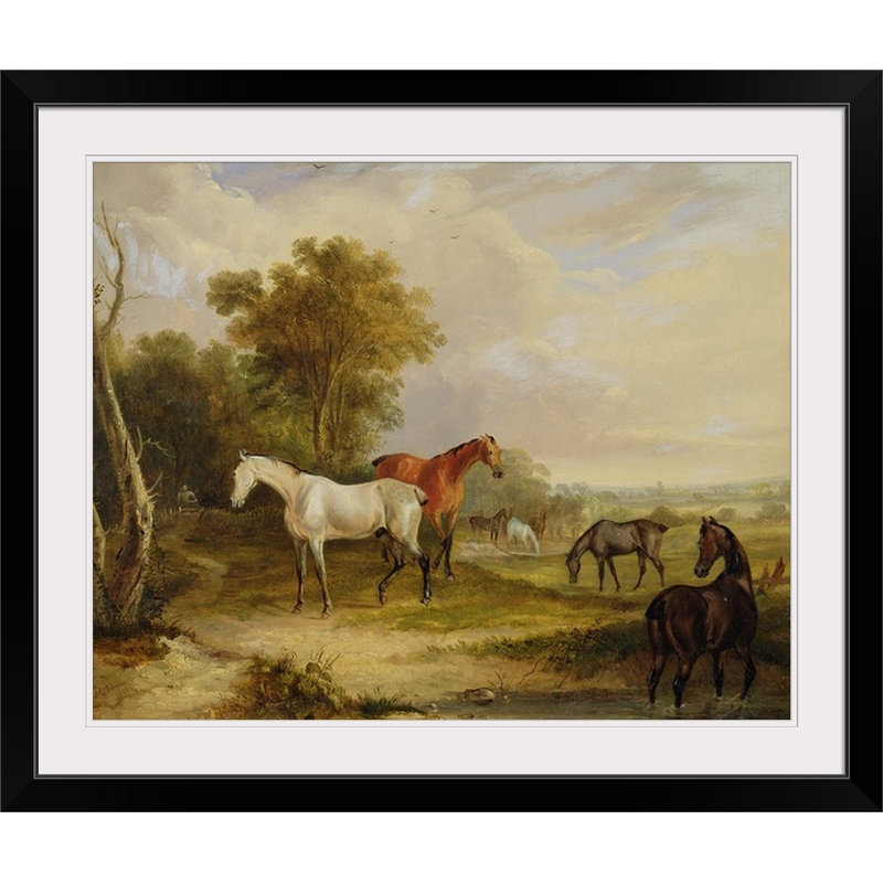 « chevaux-pâturages », impression, Cadre noir, H 20 po x l 23 po x P 1 po