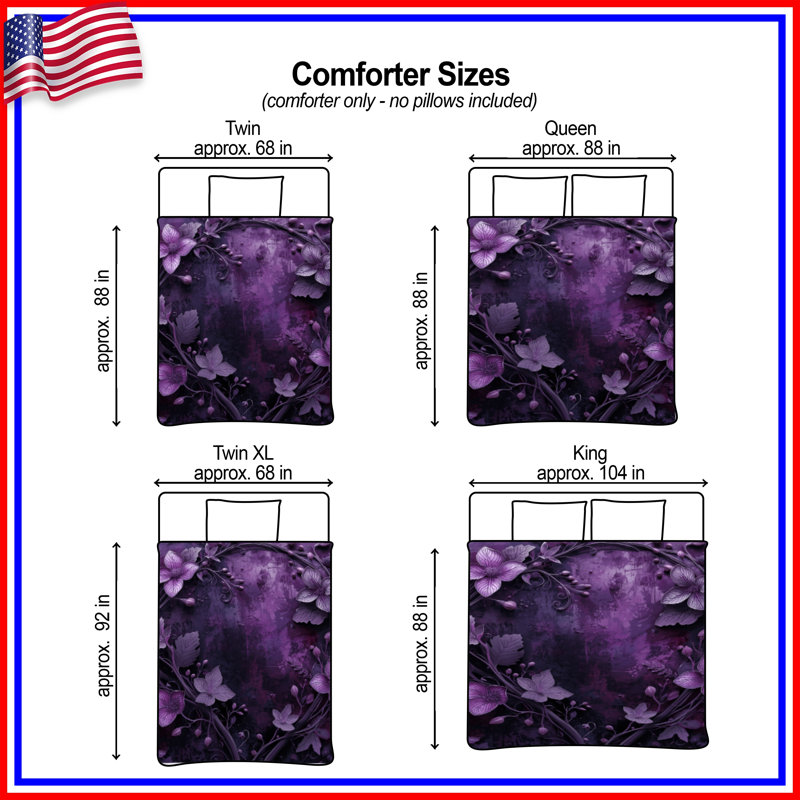 Purple Floral Arrangement Comforter, Queen