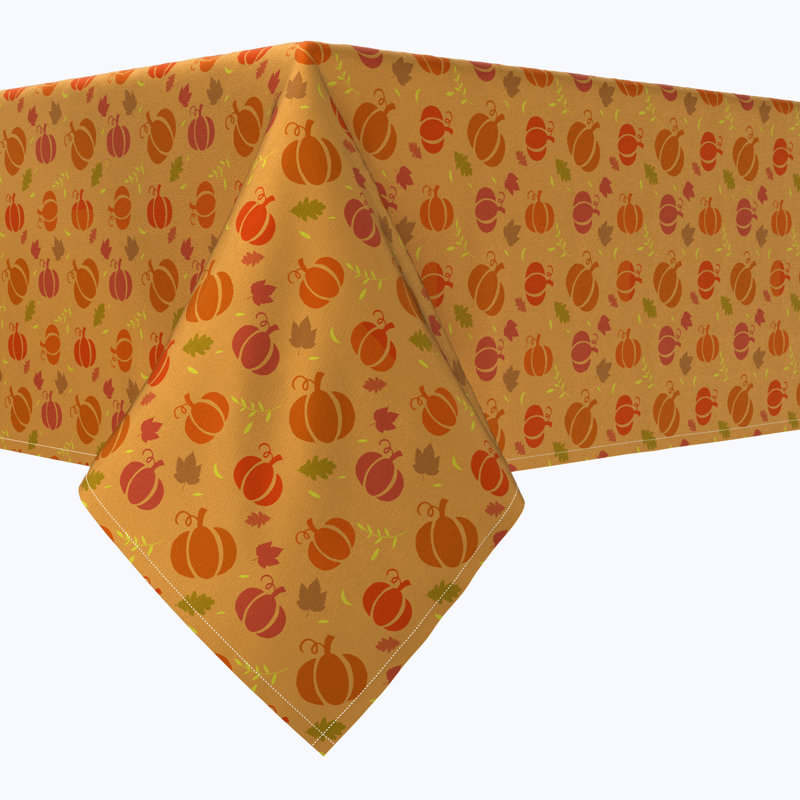 Orange Stenciled Pumpkins Cotton Tablecloths, 104" x 52"