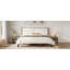 Solid Wood Queen Size Platform Bed Frame With Beige Velvet Upholstered Headboard-222622707-222622704