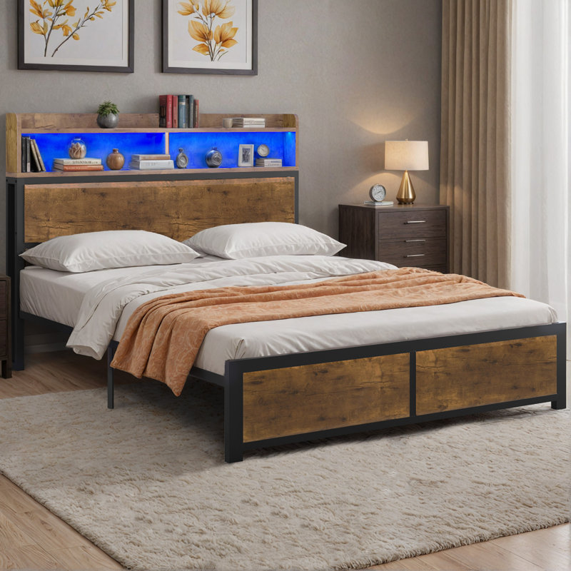 Lit avec rangement Alaizah, Grand lit, Brun