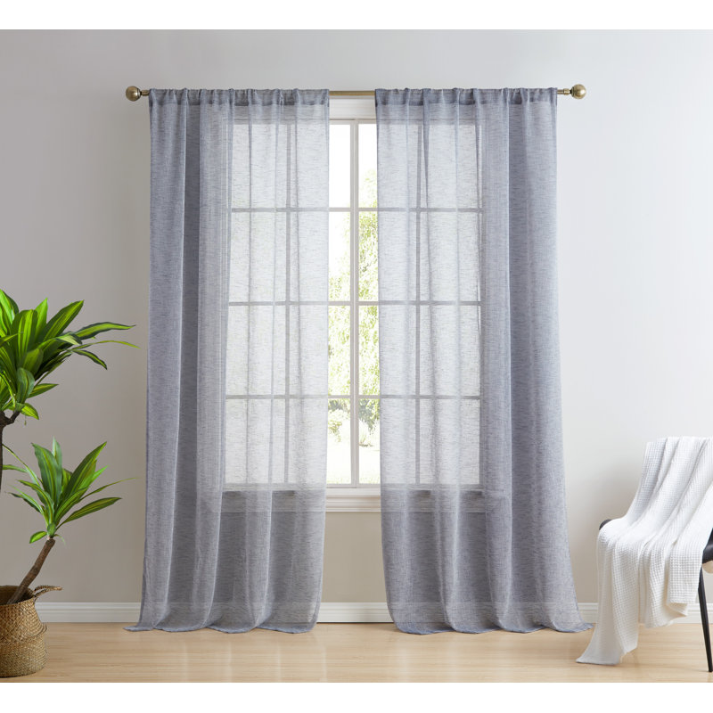 Hailey Faux Linen Sheer Curtain Panels, 54" W x 72" L, Navy Blue