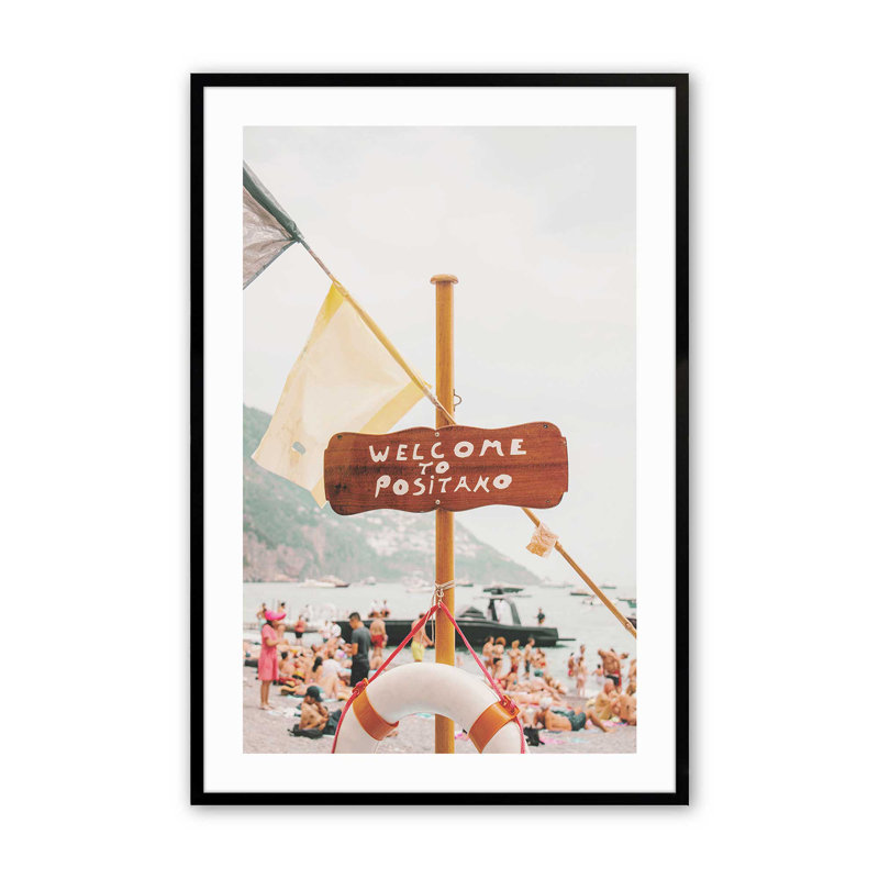 Reproduction de bienvenue Positano, H 15 po x l 12 po x P 1,25 po, Cadre photo noir satiné