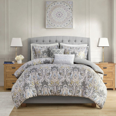 Literie 5 pièces en coton gris, format king