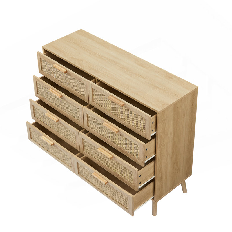 Commode de chambre à coucher, 8 commodes doubles avec tiroirs en rotin, commode en bois pour chambre d'enfant, salon, entrée et couloir, naturel