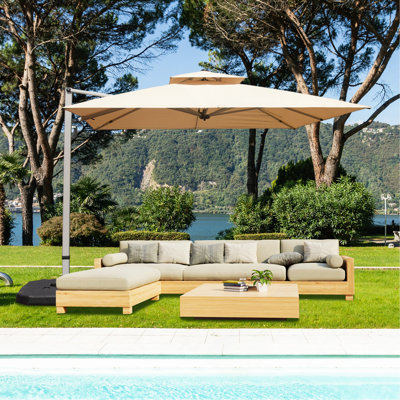 Parasol carré en porte-à-faux 10 'x 10' avec mât central beige (base non incluse)