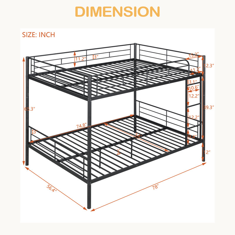 Full Over Full Metal Bunk Bed, Black