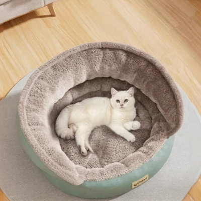 Lit semi-fermé apaisant pour animaux de compagnie, canapé-lit rond moelleux pour chien et chat, nid douillet anti-angoisse pour animaux de petite taille