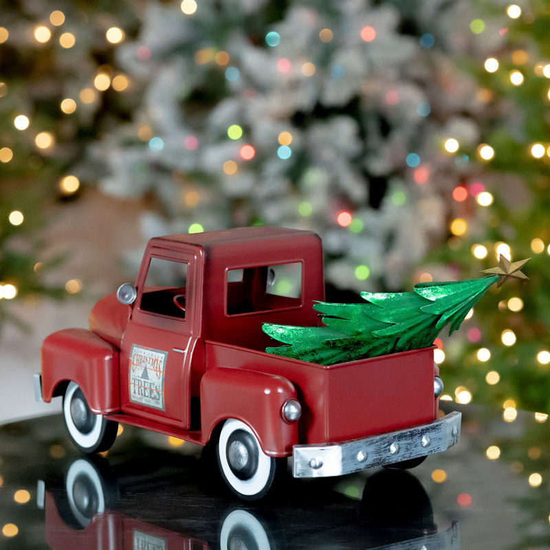 Camion de Noël à l'ancienne avec arbre, Rouge