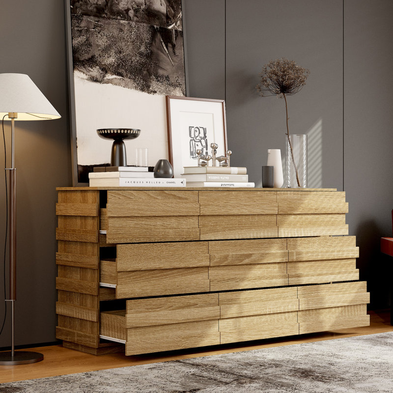 9-Drawer Cabinet with Geometric Embossed Drawer Fronts