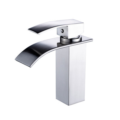 Single Handle Brushed Nickel Vanity Faucet, Hole Installation, Quiet Waterfall, Smooth Flow, Deck - Mounted Modern Basin Mount, Cartridge Valve, Flow