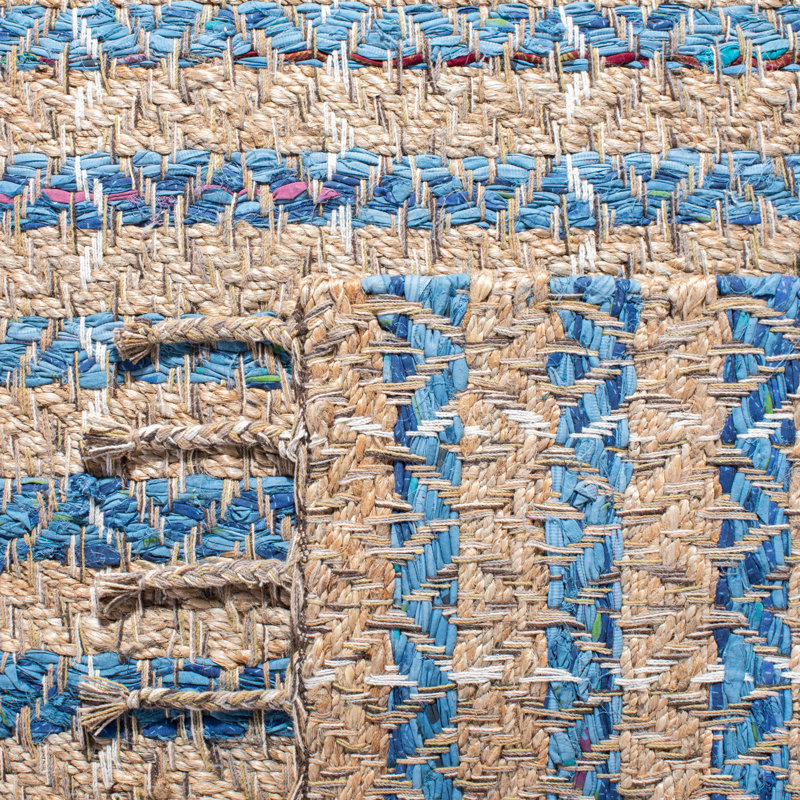 Handwoven Blue and Natural Jute Striped 3' x 5' Area Rug