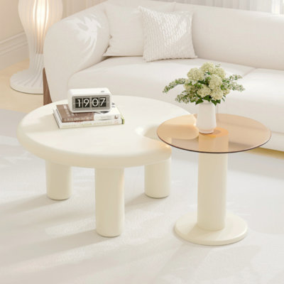 Circular Beige Cream Coffee Table Set