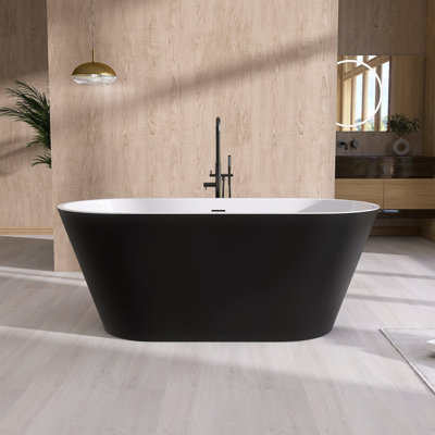 59" x 30" Free Standing Soaking Acrylic Bathtub Modern Stand Alone Tub