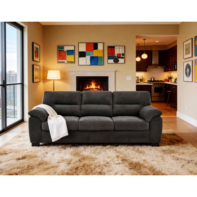 Three-Seat Sofa with Arms, Wood Frame