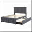 Lit plateforme tapissier avec lit gigogne et 3 tiroirs, tissu en lin pour un confort et un rangement maximaux-1013881046
